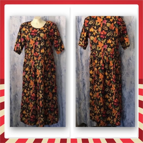 NWT Vintage Conversation Pieces fall leaf design long dress 100% cotton - Picture 1 of 13